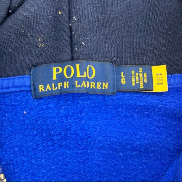 Polo By Ralph‎ Lauren Hoodie Men Large Blue Polo Team Sweatshirt Full Zip Patch - Picture 5 of 11